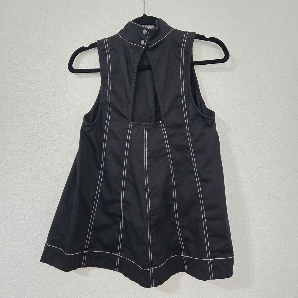 Maeve S Mock-neck Seamed Swing Tank Top Black White Stitching Detail Boxy Casual - Picture 4 of 6